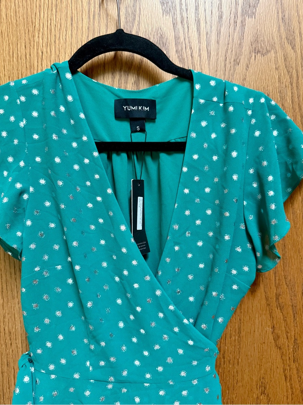 Yumi Kim Teal Wrap Blouse with Silver Dot Print